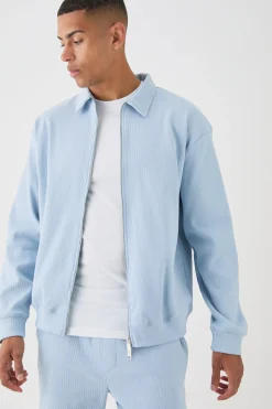Oversized Boxy Heavyweight Ribbed Harrington Set | BoohooMAN UK