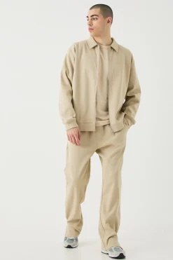 Oversized Boxy Heavyweight Ribbed Harrington Set | BoohooMAN UK
