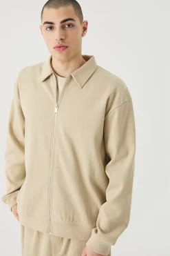 Oversized Boxy Heavyweight Ribbed Harrington Set | BoohooMAN UK