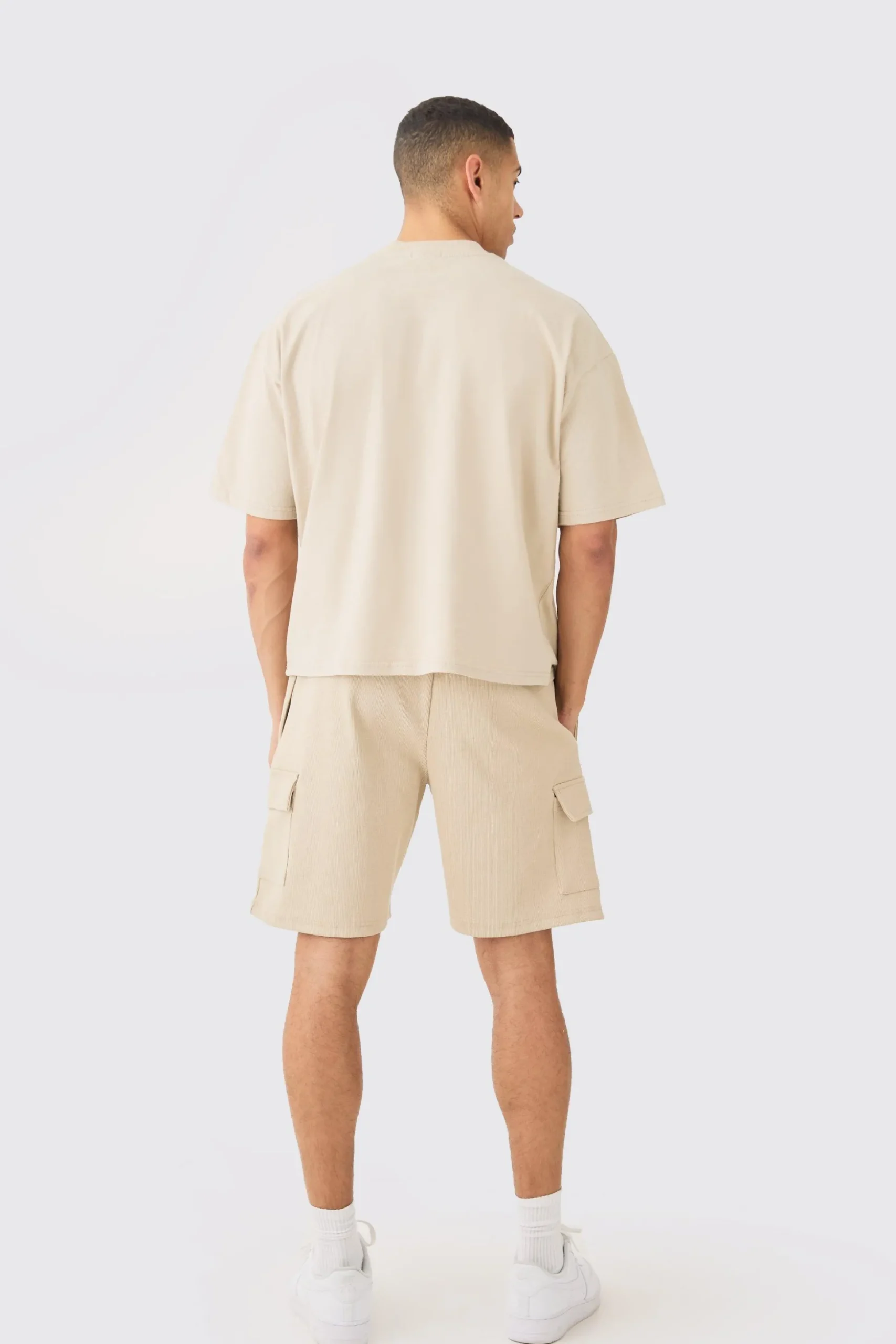 Oversized Boxy Heavyweight T-shirt & Ribbed Cargo Shorts Set | BoohooMAN UK