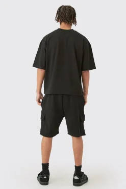 Oversized Boxy Heavyweight T-shirt & Ribbed Cargo Shorts Set | BoohooMAN UK