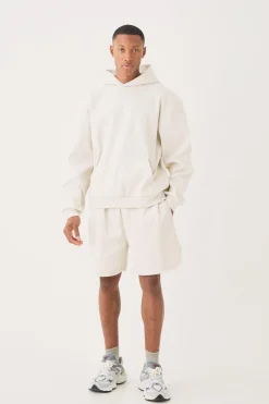 Oversized Boxy Heavyweight Ribbed Short Tracksuit | BoohooMAN UK