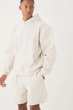 Oversized Boxy Heavyweight Ribbed Short Tracksuit | BoohooMAN UK