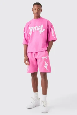 Oversized Boxy Heavyweight Official Applique T-shirt & Short Set | BoohooMAN UK