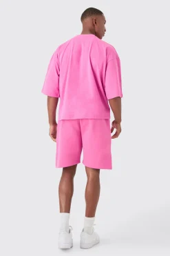 Oversized Boxy Heavyweight Official Applique T-shirt & Short Set | BoohooMAN UK