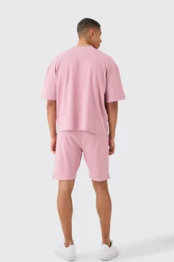 Oversized Boxy Heavyweight Ribbed T-shirt & Shorts Set | BoohooMAN UK