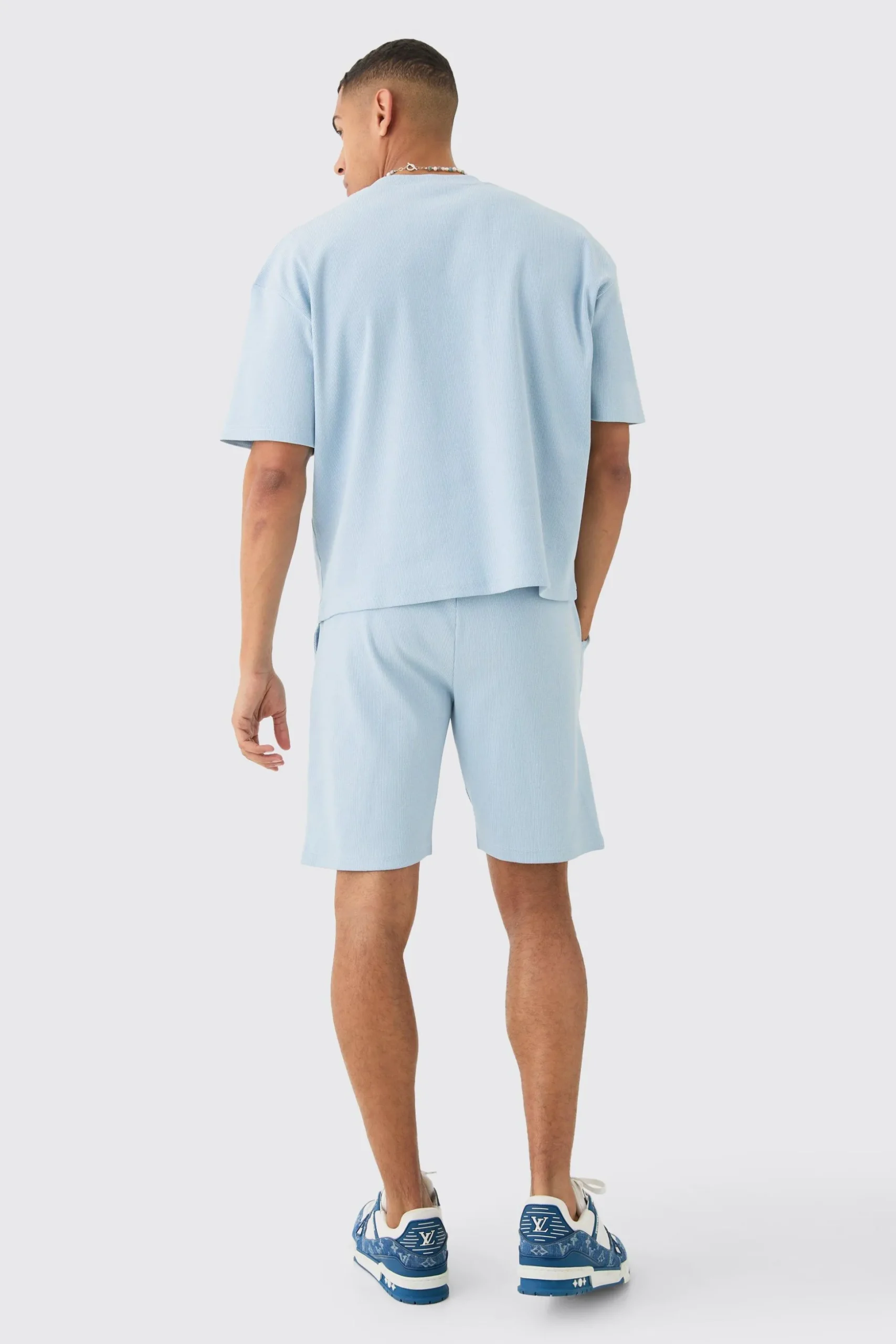 Oversized Boxy Heavyweight Ribbed T-shirt & Shorts Set | BoohooMAN UK