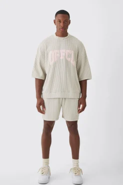 Oversized Boxy Heavyweight Jumbo Waffle Sweat & Short Set | BoohooMAN UK