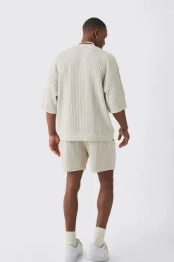 Oversized Boxy Heavyweight Jumbo Waffle Sweat & Short Set | BoohooMAN UK