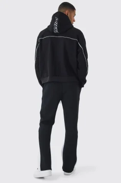 Oversized Boxy Heavyweight Embroidered Hoodie With Piping | BoohooMAN UK