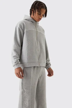 Oversized Boxy Heavyweight Embroidered Piping Hooded Tracksuit | BoohooMAN UK