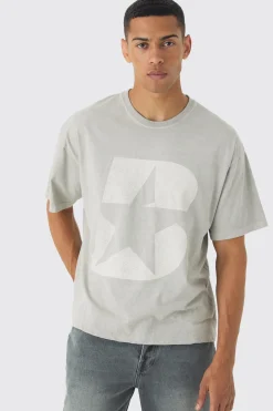 Oversized Boxy Heavyweight B Star Print T-Shirt | BoohooMAN UK