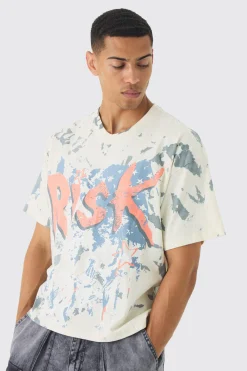 Oversized Boxy Heavyweight Risk Print T-Shirt | BoohooMAN UK