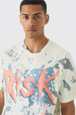 Oversized Boxy Heavyweight Risk Print T-Shirt | BoohooMAN UK
