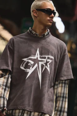 Oversized Boxy Heavyweight Star Print T-Shirt | BoohooMAN UK