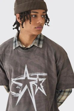 Oversized Boxy Heavyweight Star Print T-Shirt | BoohooMAN UK