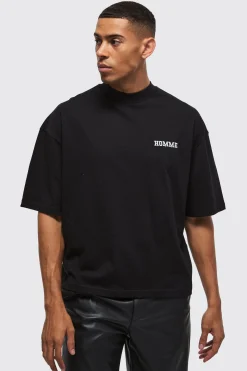 Oversized Boxy Heavyweight Varsity Embroidered T-Shirt | BoohooMAN UK