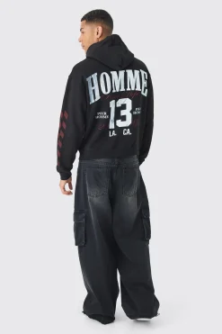 Oversized Boxy Homme 13 Moto Hoodie | BoohooMAN UK