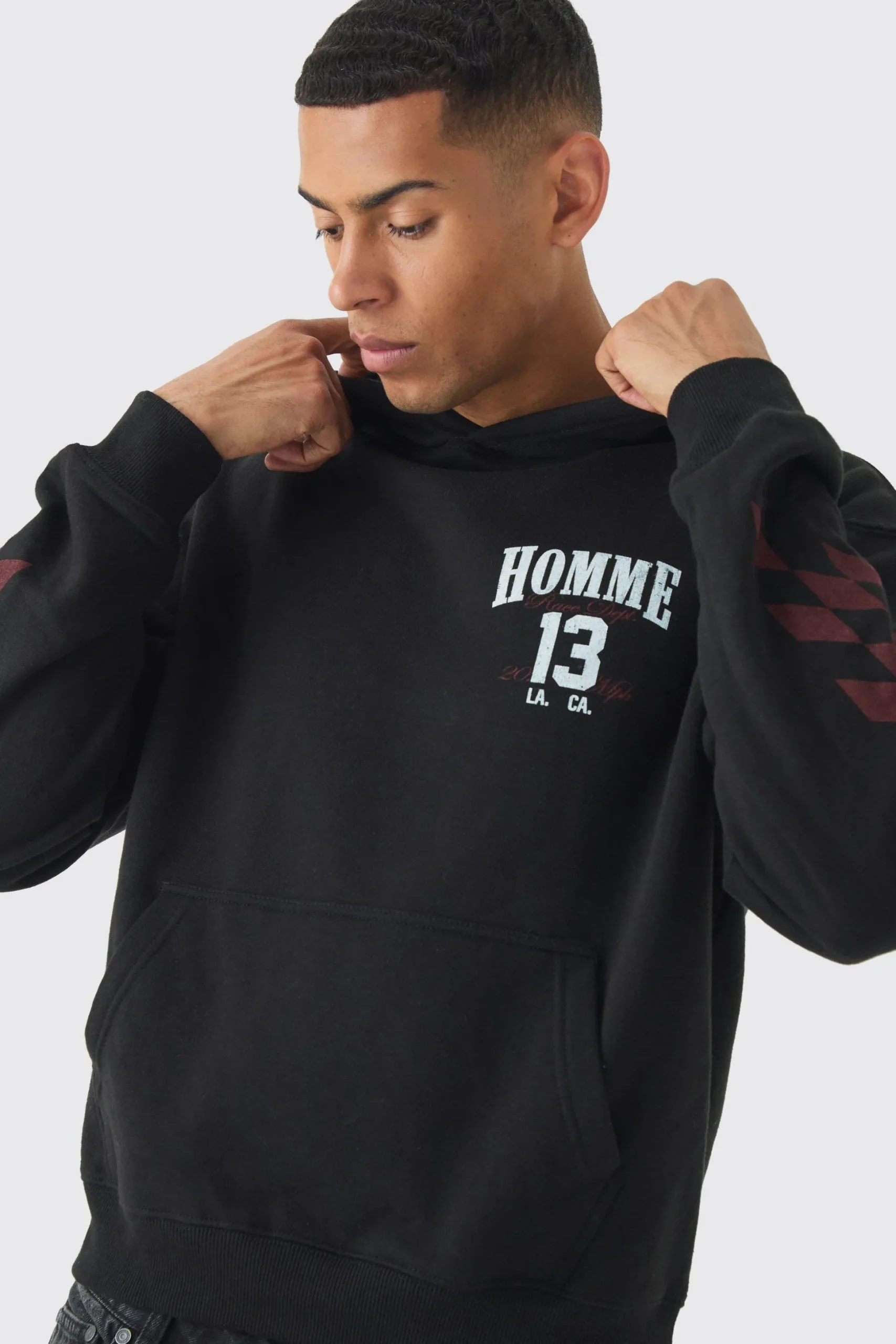 Oversized Boxy Homme 13 Moto Hoodie | BoohooMAN UK