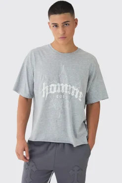 Oversized Boxy Homme Cross Print T-Shirt | BoohooMAN UK