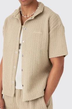 Oversized Boxy Homme Embroided Textured Polo And Short Set | BoohooMAN UK