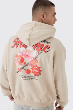 Oversized Boxy Homme Floral Back Print Hoodie | BoohooMAN UK