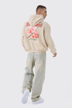 Oversized Boxy Homme Floral Back Print Hoodie | BoohooMAN UK