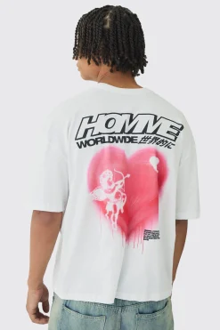Oversized Boxy Homme Heart Back Printed T-Shirt | BoohooMAN UK