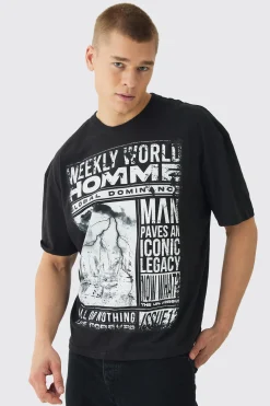Oversized Boxy Homme Magazine Graphic T-Shirt | BoohooMAN UK