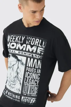 Oversized Boxy Homme Magazine Graphic T-Shirt | BoohooMAN UK