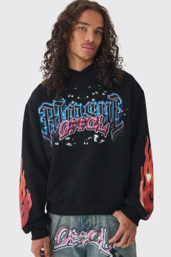 Oversized Boxy Homme Offcl Print Graphic Hoodie | BoohooMAN UK