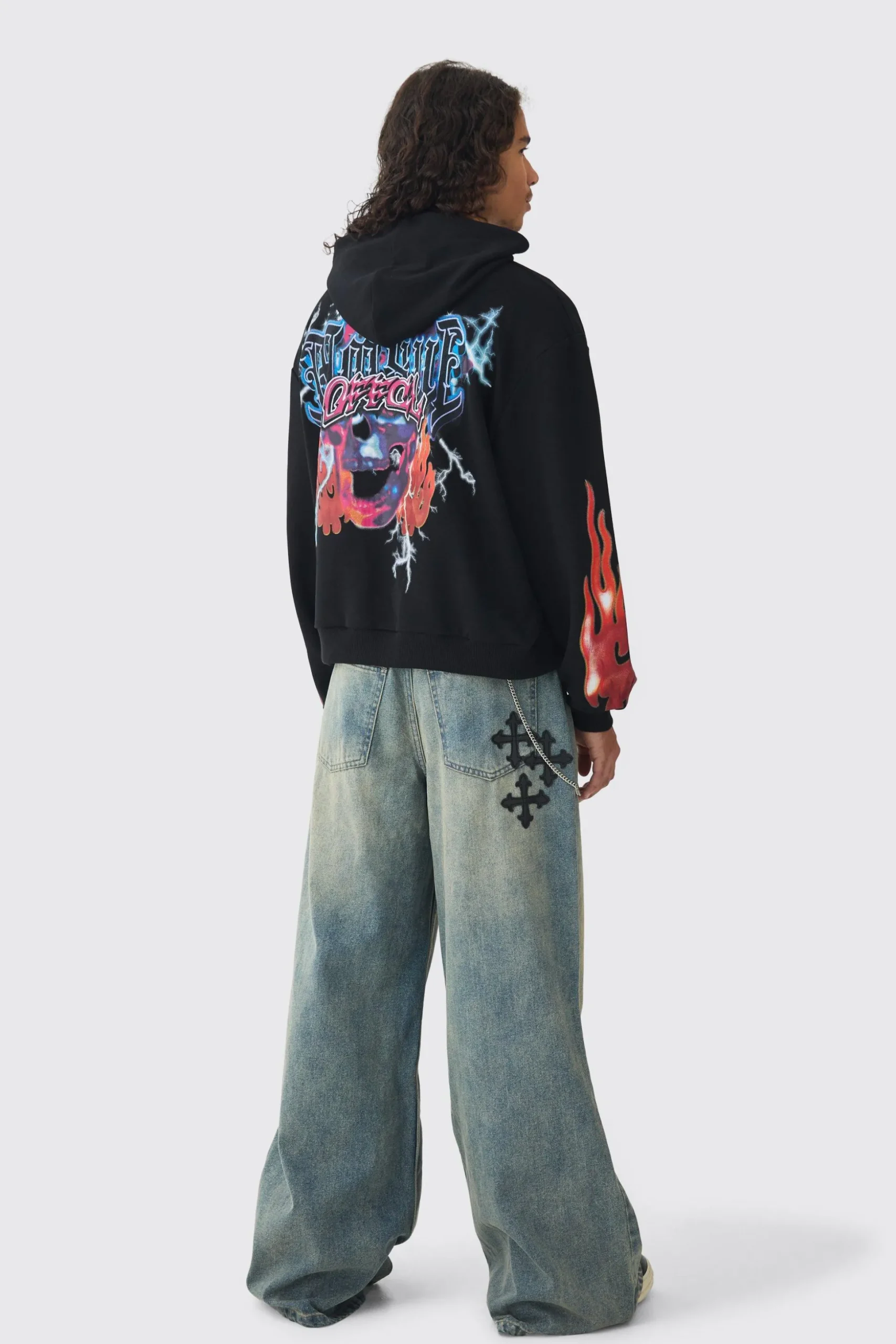 Oversized Boxy Homme Offcl Print Graphic Hoodie | BoohooMAN UK