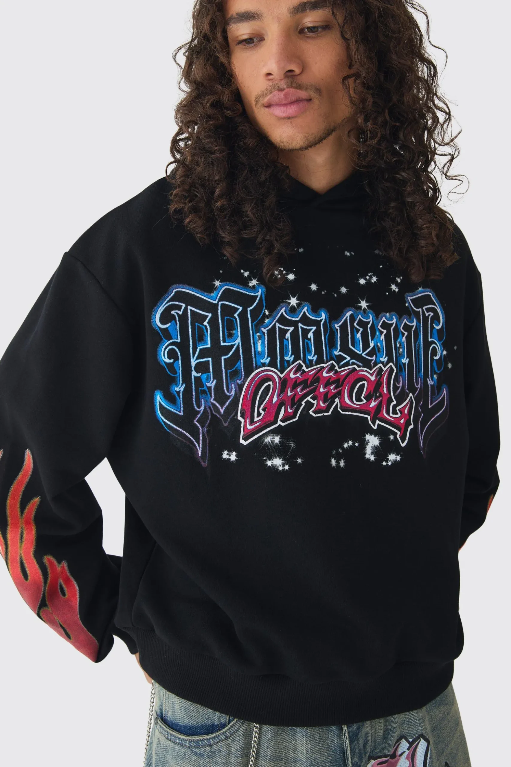 Oversized Boxy Homme Offcl Print Graphic Hoodie | BoohooMAN UK