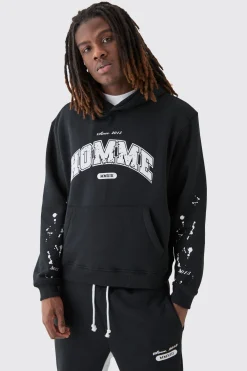 Oversized Boxy Homme Paint Splat Hoodie | BoohooMAN UK