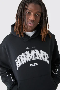 Oversized Boxy Homme Paint Splat Hoodie | BoohooMAN UK