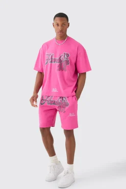Oversized Boxy Homme Print T-shirt And Short Set | BoohooMAN UK