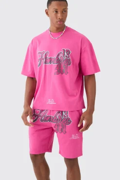 Oversized Boxy Homme Print T-shirt And Short Set | BoohooMAN UK