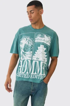 Oversized Boxy Homme Printed T-Shirt | BoohooMAN UK