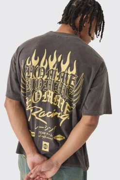 Oversized Boxy Homme Racing Printed T-Shirt | BoohooMAN UK