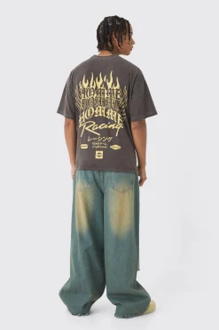 Oversized Boxy Homme Racing Printed T-Shirt | BoohooMAN UK