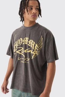 Oversized Boxy Homme Racing Printed T-Shirt | BoohooMAN UK