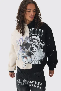 Oversized Boxy Homme Renaissance Spliced Print Hoodie | BoohooMAN UK