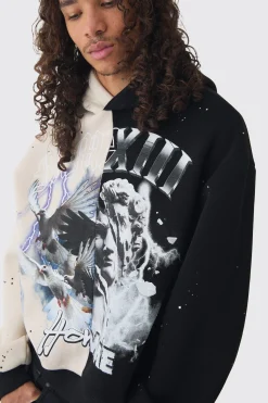 Oversized Boxy Homme Renaissance Spliced Print Hoodie | BoohooMAN UK