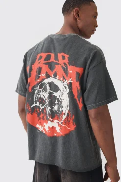 Oversized Boxy Homme Skull Print Wash T-shirt | BoohooMAN UK