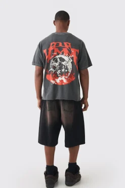 Oversized Boxy Homme Skull Print Wash T-shirt | BoohooMAN UK