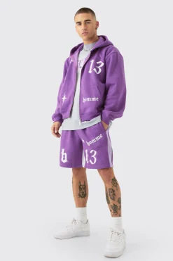 Oversized Boxy Hooded Gusset Short Tracksuit | BoohooMAN UK