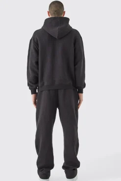 Oversized Boxy Jacquard Quilted Embroided Hoodie | BoohooMAN UK