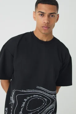 Oversized Boxy Jersey Twill Abstract Embroidery T-shirt | BoohooMAN UK
