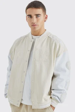 Oversized Boxy Jersey Varsity Bomber Jacket | BoohooMAN UK