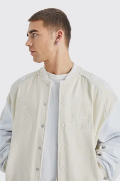 Oversized Boxy Jersey Varsity Bomber Jacket | BoohooMAN UK